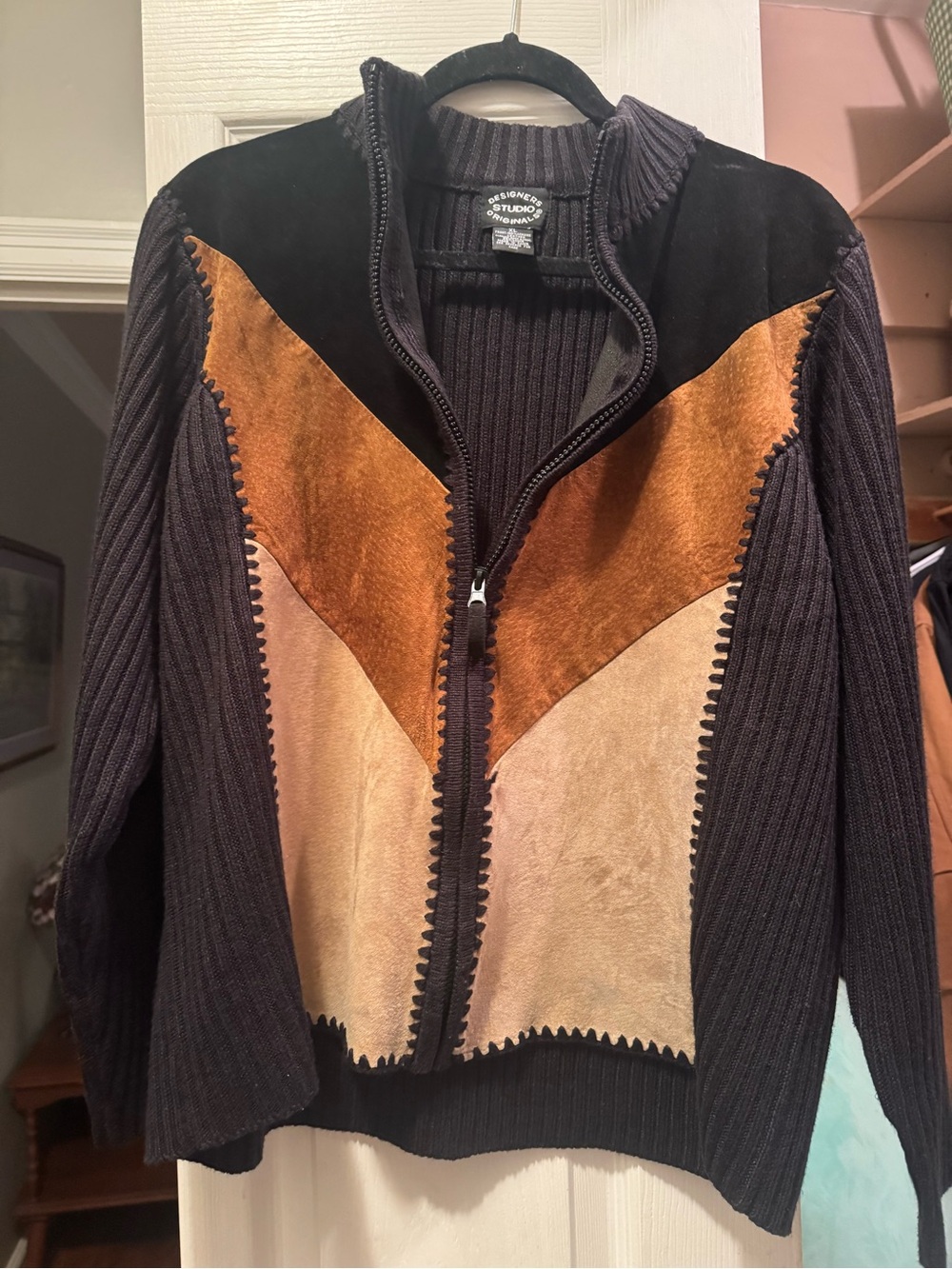 Vintage Designers Studio Groovy Patchwork Suede Leather Zip up Jacket XL - Picture 11 of 12